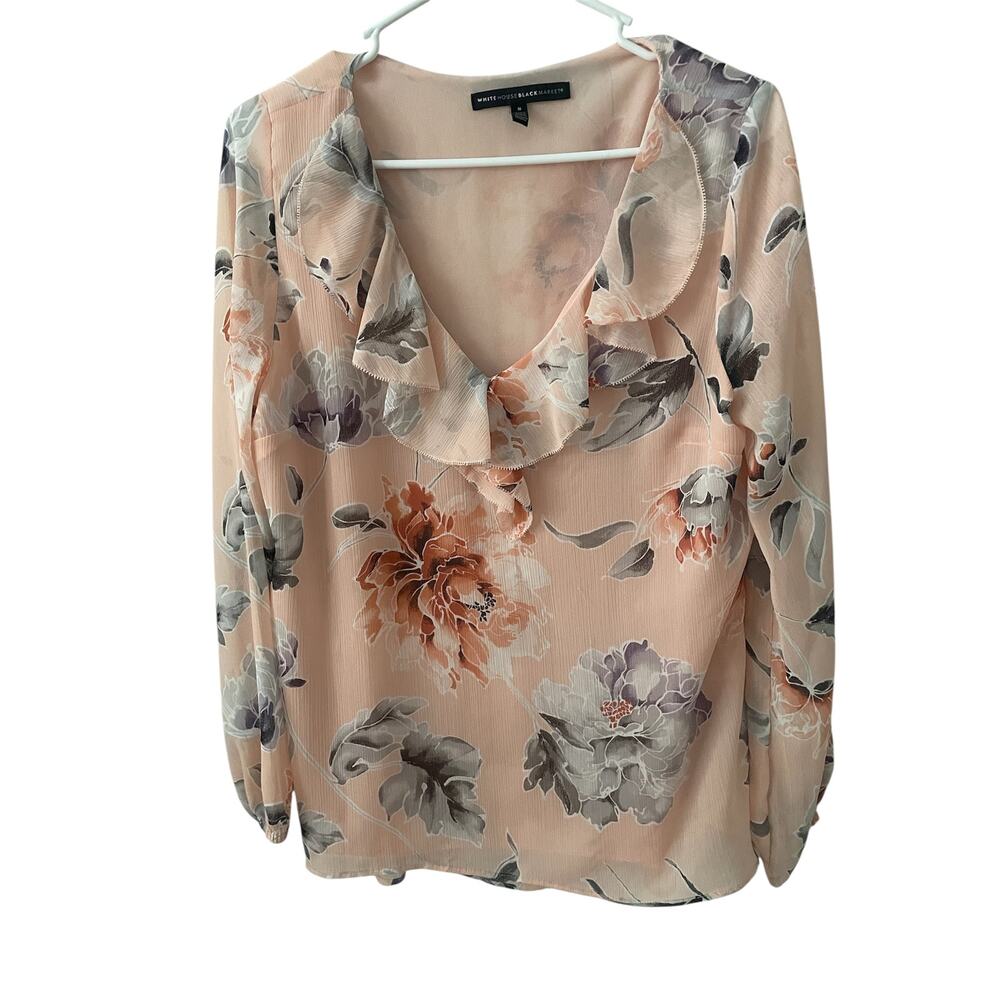 White House Black Market V-Neck Peach Color Blouse Sz 8